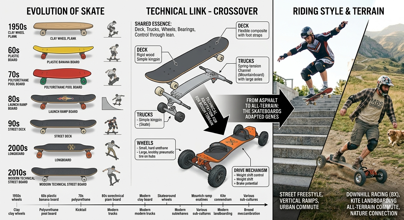 skateboard, longboard, evolution, geschichte, mountainboard,